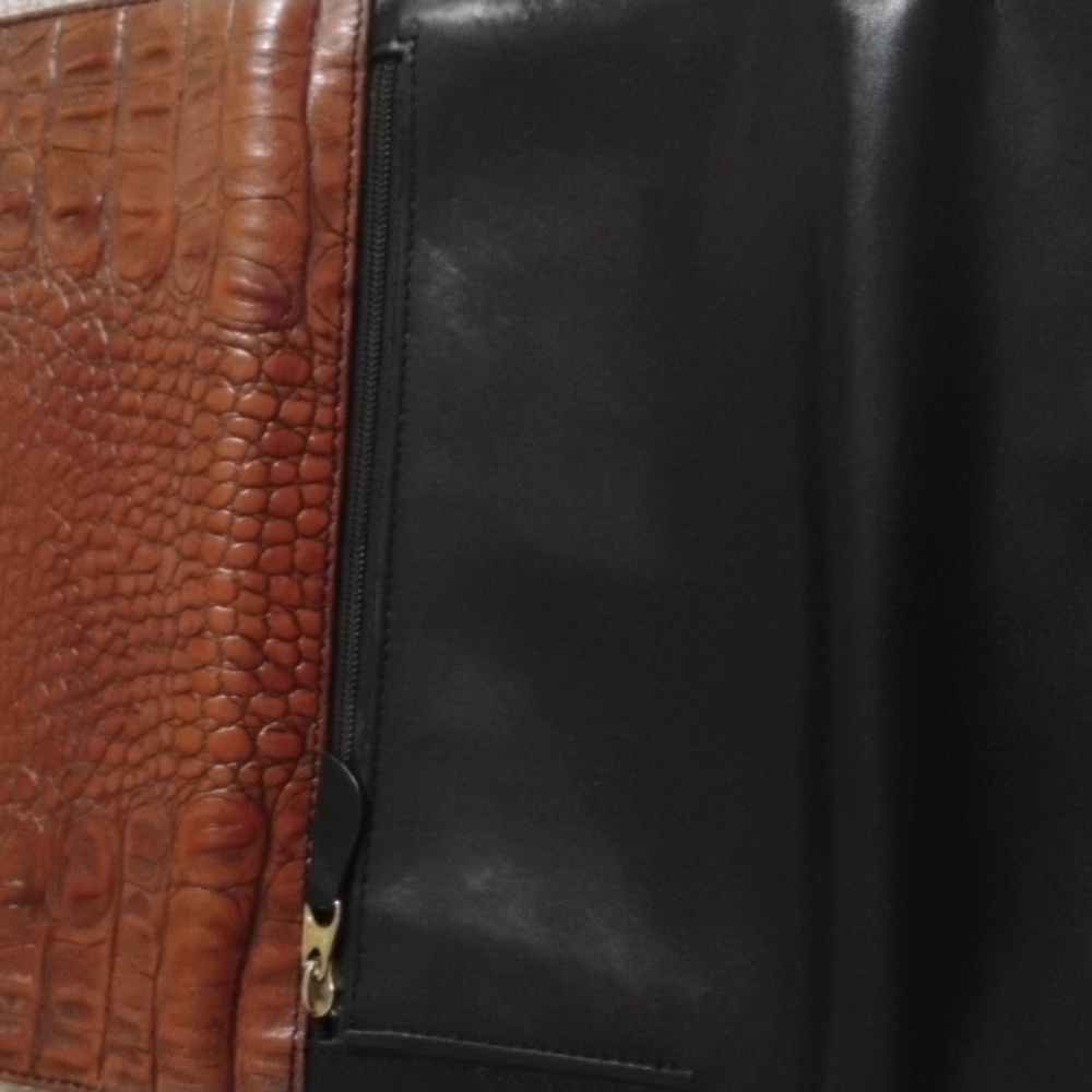 Brahmin Vintage Melbourne Brown Croc Black Leather Trifold Clutch Wallet - Picture 6 of 10